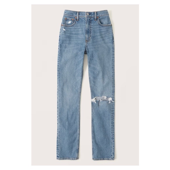 ABERCROMBIE • Ultra High Rise 90s Slim Straight Jean in Medium Destroy - Picture 1 of 13